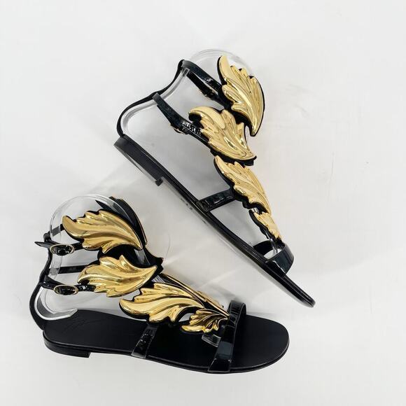 Giuseppe Zanotti Black Patent Leather Cruel Wing Flat Gladiator Sandal IT 37.5 - Picture 3 of 11